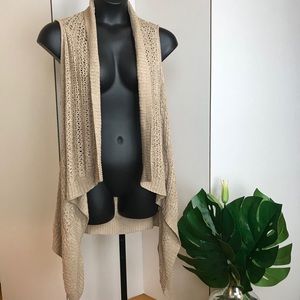 Forever 21 Tan crochet knit waterfall vest